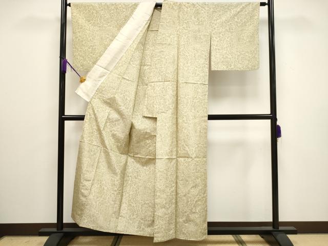 平和屋着物▽上質な紬 単衣 更紗花文 正絹 逸品 CAAV3891dy