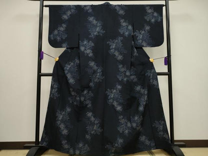 平和屋着物▽上質な紬 単衣 草花文 正絹 逸品 CAAV3892dy