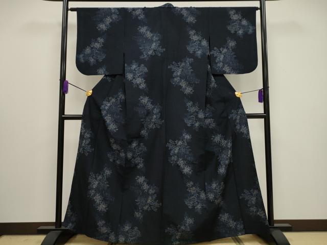 平和屋着物▽上質な紬 単衣 草花文 正絹 逸品 CAAV3892dy