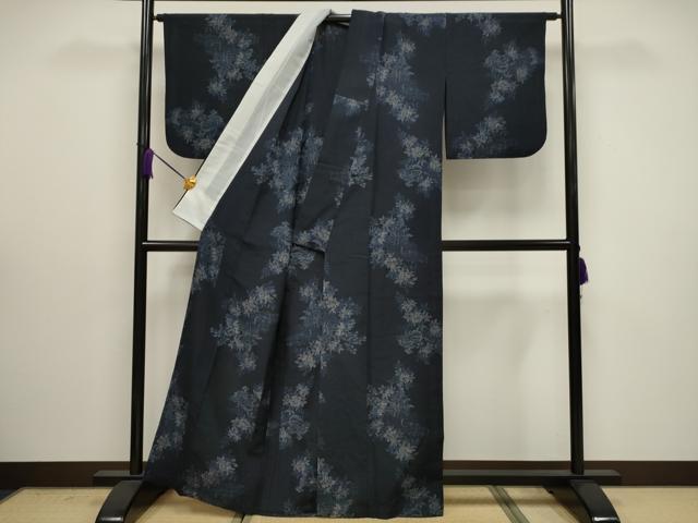 平和屋着物▽上質な紬 単衣 草花文 正絹 逸品 CAAV3892dy