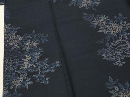 平和屋着物▽上質な紬 単衣 草花文 正絹 逸品 CAAV3892dy