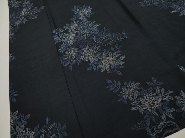 平和屋着物▽上質な紬 単衣 草花文 正絹 逸品 CAAV3892dy