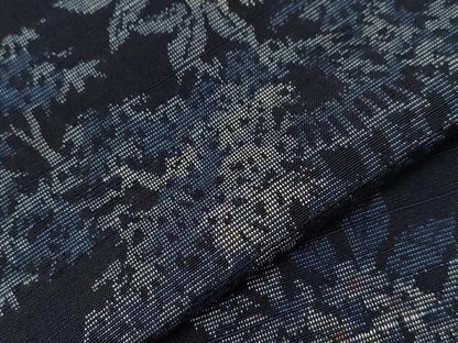 平和屋着物▽上質な紬 単衣 草花文 正絹 逸品 CAAV3892dy