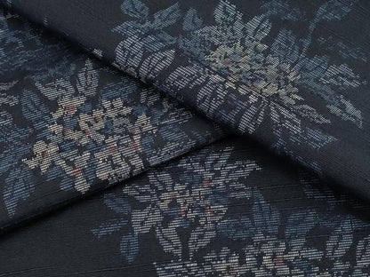 平和屋着物▽上質な紬 単衣 草花文 正絹 逸品 CAAV3892dy