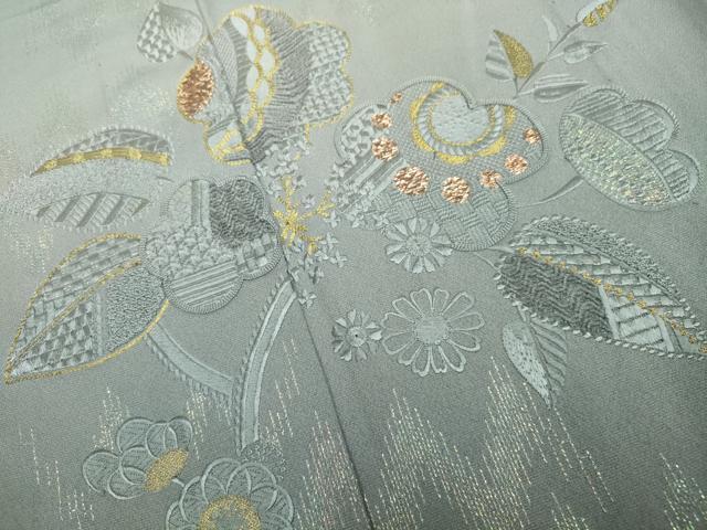 平和屋着物▽訪問着 単衣 総刺繍 草花文 暈し染め 金糸 正絹 逸品 CAAV3894dy