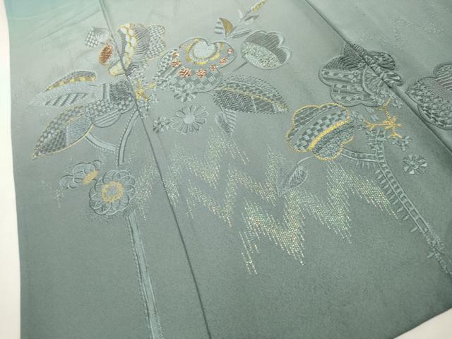 平和屋着物▽訪問着 単衣 総刺繍 草花文 暈し染め 金糸 正絹 逸品 CAAV3894dy