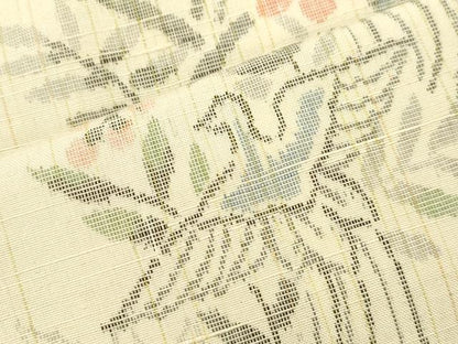 平和屋着物▽上質な紬　単衣　亀甲花鳥文　正絹　逸品　CAAV3897dy