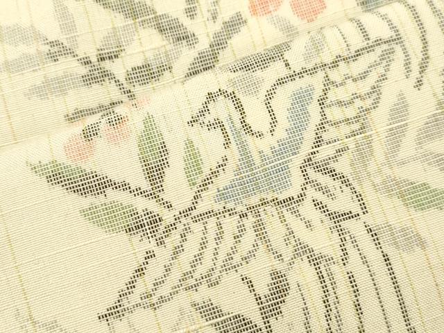 平和屋着物▽上質な紬　単衣　亀甲花鳥文　正絹　逸品　CAAV3897dy