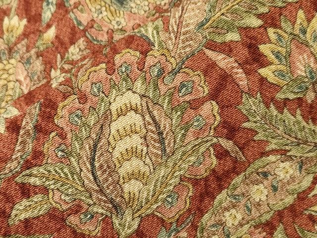 平和屋着物▽上質な小紋 単衣 更紗花文 鬼しぼ縮緬 正絹 逸品 CAAV3904dy