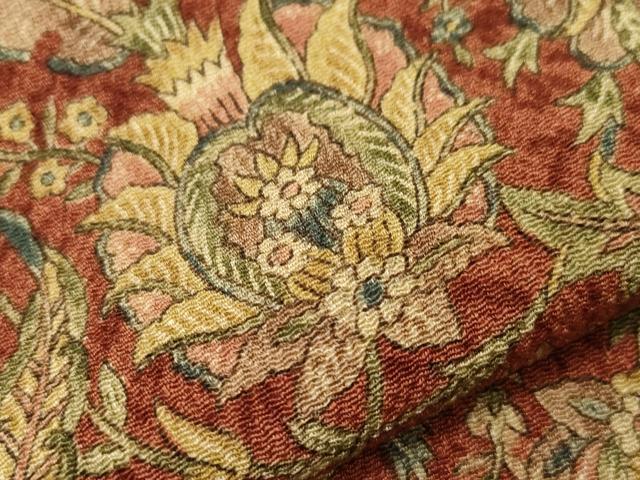 平和屋着物▽上質な小紋 単衣 更紗花文 鬼しぼ縮緬 正絹 逸品 CAAV3904dy