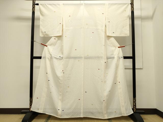平和屋着物＊夏物 小紋 絽 鱗文 銀彩 正絹 逸品 未使用 CAAV3980dy