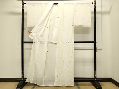 平和屋着物＊夏物 小紋 絽 鱗文 銀彩 正絹 逸品 未使用 CAAV3980dy