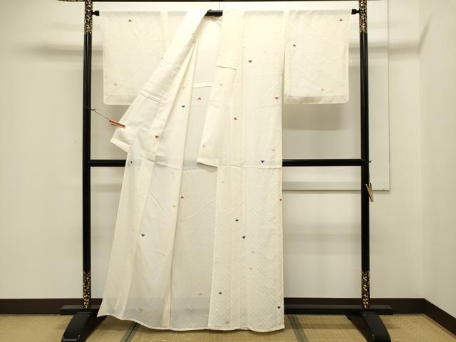 平和屋着物＊夏物 小紋 絽 鱗文 銀彩 正絹 逸品 未使用 CAAV3980dy