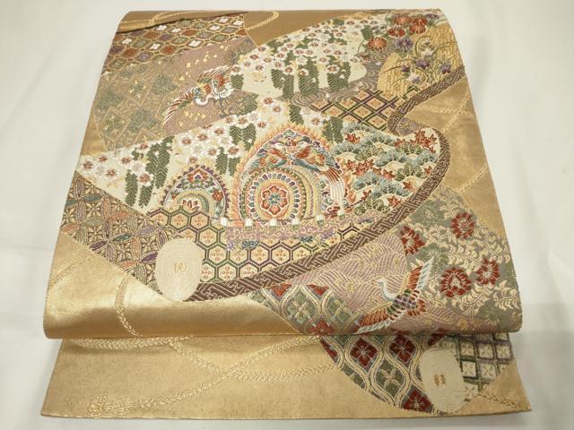 平和屋着物◎六通柄袋帯 唐織 吉祥花鳥文 鶴 金糸 正絹 逸品 CAAV4042in