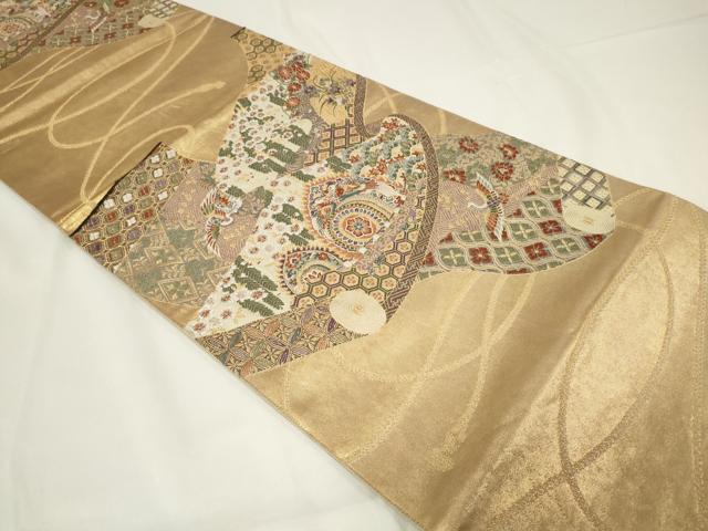 平和屋着物◎六通柄袋帯 唐織 吉祥花鳥文 鶴 金糸 正絹 逸品 CAAV4042in