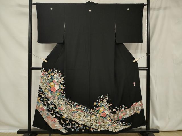 平和屋着物●京加賀友禅　松本健一　黒留袖　花車文　正絹　逸品　CAAV4123in