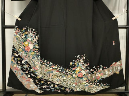 平和屋着物●京加賀友禅　松本健一　黒留袖　花車文　正絹　逸品　CAAV4123in