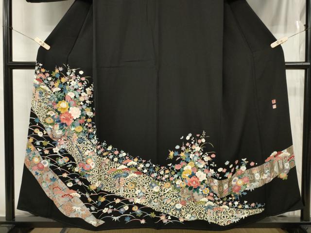平和屋着物●京加賀友禅　松本健一　黒留袖　花車文　正絹　逸品　CAAV4123in