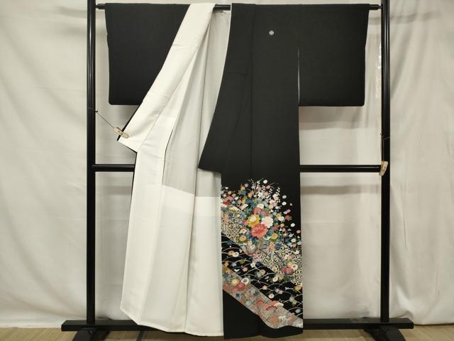 平和屋着物●京加賀友禅　松本健一　黒留袖　花車文　正絹　逸品　CAAV4123in