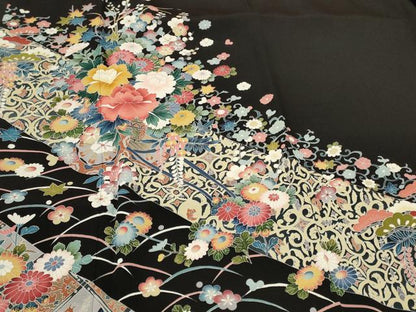 平和屋着物●京加賀友禅　松本健一　黒留袖　花車文　正絹　逸品　CAAV4123in