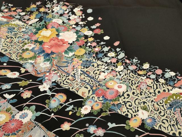 平和屋着物●京加賀友禅　松本健一　黒留袖　花車文　正絹　逸品　CAAV4123in