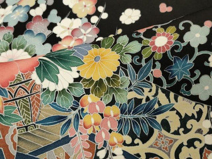平和屋着物●京加賀友禅　松本健一　黒留袖　花車文　正絹　逸品　CAAV4123in