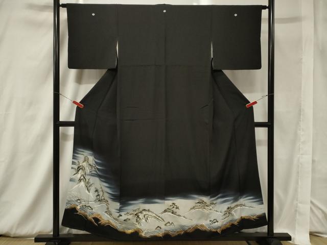 平和屋着物■豪華黒留袖 立波風景文 暈し染め 金彩 正絹 逸品 CAAV4205in