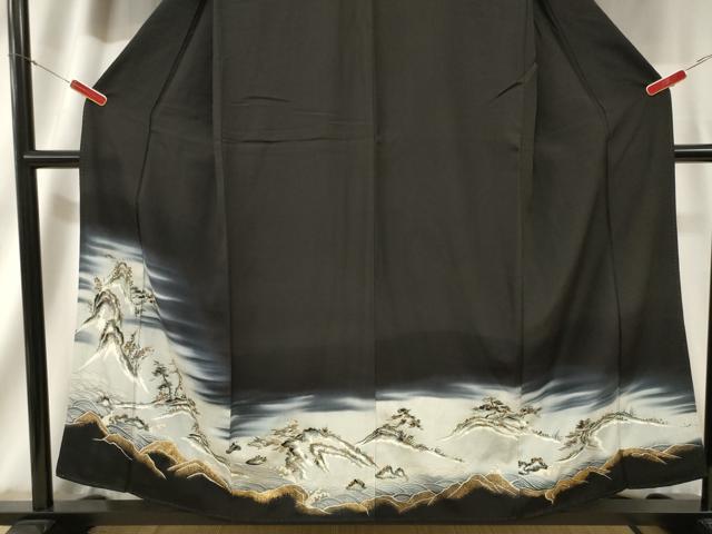平和屋着物■豪華黒留袖 立波風景文 暈し染め 金彩 正絹 逸品 CAAV4205in