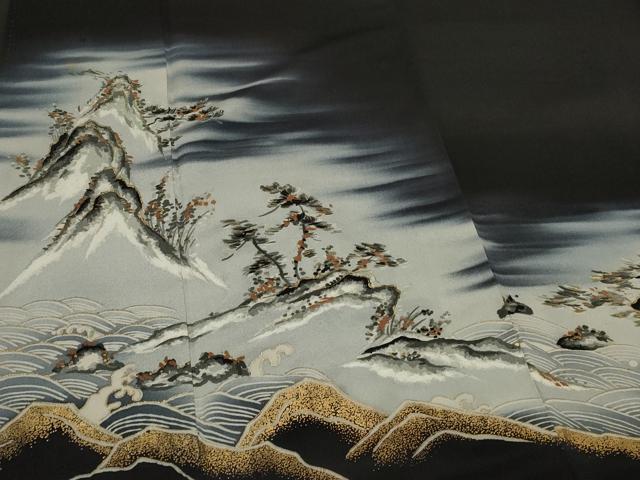 平和屋着物■豪華黒留袖 立波風景文 暈し染め 金彩 正絹 逸品 CAAV4205in