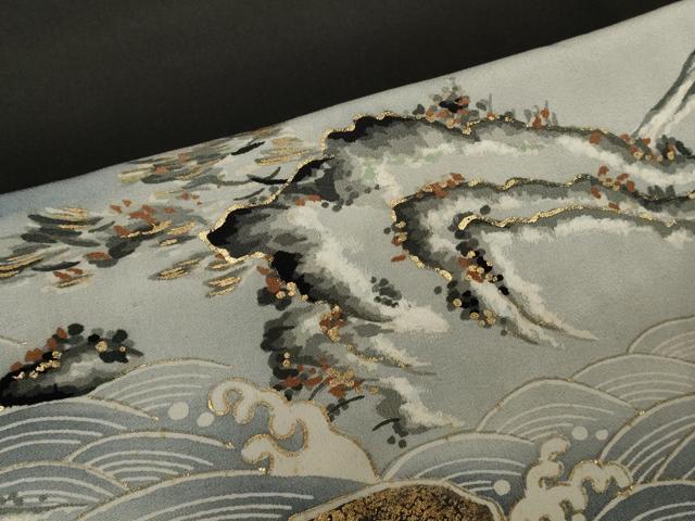 平和屋着物■豪華黒留袖 立波風景文 暈し染め 金彩 正絹 逸品 CAAV4205in