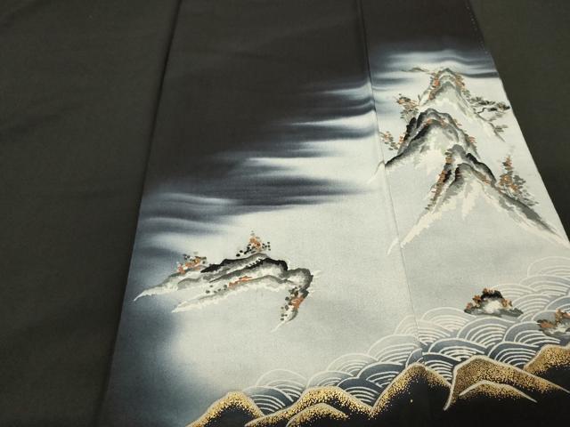 平和屋着物■豪華黒留袖 立波風景文 暈し染め 金彩 正絹 逸品 CAAV4205in