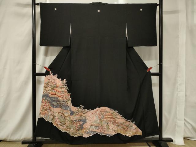 平和屋着物■豪華黒留袖 駒刺繍 風景文 正絹 逸品 CAAV4206in