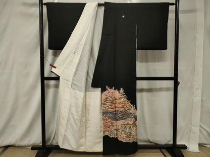 平和屋着物■豪華黒留袖 駒刺繍 風景文 正絹 逸品 CAAV4206in