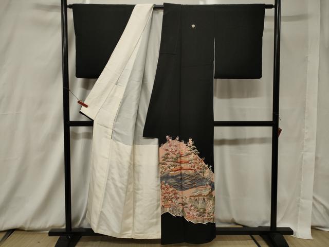 平和屋着物■豪華黒留袖 駒刺繍 風景文 正絹 逸品 CAAV4206in