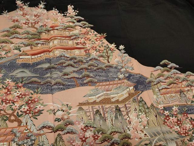 平和屋着物■豪華黒留袖 駒刺繍 風景文 正絹 逸品 CAAV4206in
