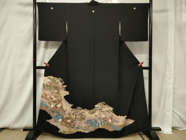 平和屋着物■豪華黒留袖 駒刺繍 流水風景文 正絹 逸品 CAAV4207in