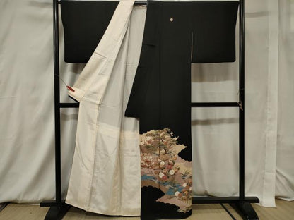 平和屋着物■豪華黒留袖 駒刺繍 流水風景文 正絹 逸品 CAAV4207in