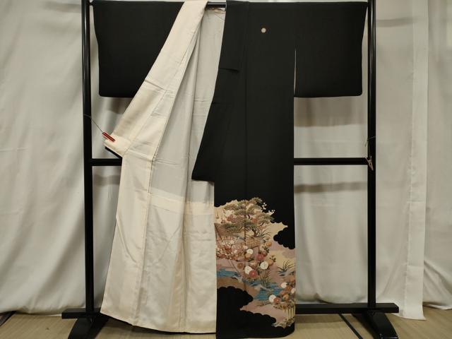 平和屋着物■豪華黒留袖 駒刺繍 流水風景文 正絹 逸品 CAAV4207in