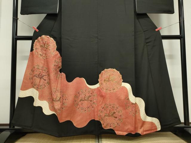 平和屋着物■豪華黒留袖　駒刺繍　道長花鳥文　正絹　逸品　CAAV4283in