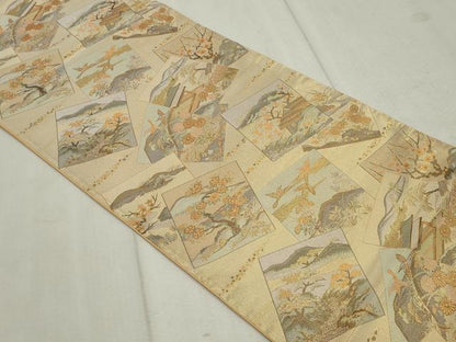平和屋着物◎六通柄袋帯　瀞吉兆　色紙重ね風景文　金糸　正絹　逸品　CAAV4302in