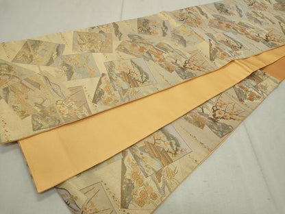 平和屋着物◎六通柄袋帯　瀞吉兆　色紙重ね風景文　金糸　正絹　逸品　CAAV4302in