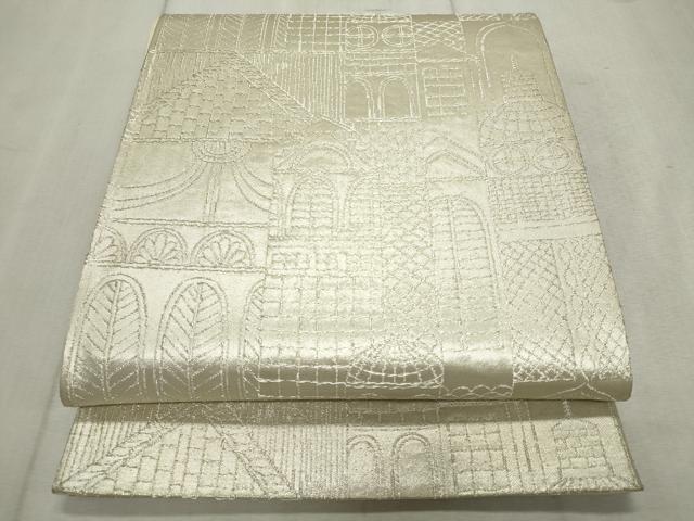 平和屋着物◎六通柄袋帯 風景文 銀糸 正絹 逸品 CAAV4304in
