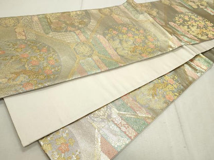 平和屋着物◎六通柄袋帯 唐織 天井花鳥文 金銀糸 正絹 逸品 CAAV4306in