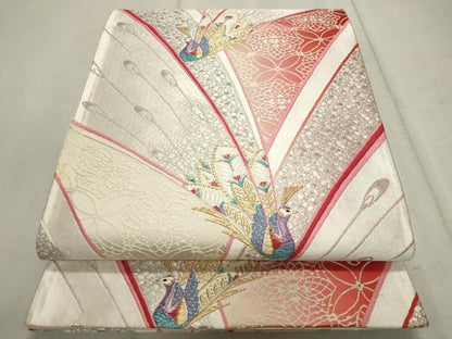 平和屋着物◎六通柄袋帯 唐織 孔雀文 金銀糸 正絹 逸品 CAAV4342in