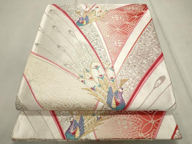平和屋着物◎六通柄袋帯 唐織 孔雀文 金銀糸 正絹 逸品 CAAV4342in