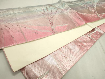 平和屋着物◎六通柄袋帯 吉祥文 銀糸 正絹 逸品 CAAV4347in