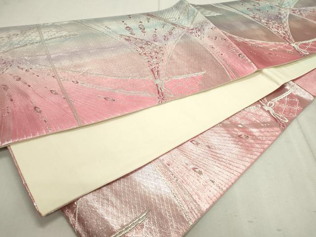 平和屋着物◎六通柄袋帯 吉祥文 銀糸 正絹 逸品 CAAV4347in