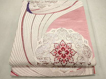 平和屋着物◎六通柄袋帯 唐織 孔雀正倉院花文 銀糸 正絹 逸品 CAAV4352in