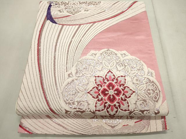 平和屋着物◎六通柄袋帯 唐織 孔雀正倉院花文 銀糸 正絹 逸品 CAAV4352in