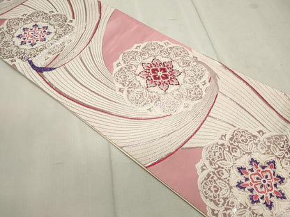 平和屋着物◎六通柄袋帯 唐織 孔雀正倉院花文 銀糸 正絹 逸品 CAAV4352in